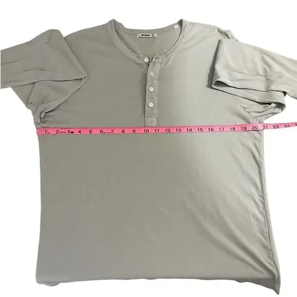 Buck Mason 100% Cotton Henley Shirt Long Sleeve Casual Gray Men's Size Medium - Picture 6 of 7
